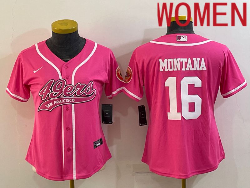 Women San Francisco 49ers 16 Montana Pink 2022 Nike Co branded NFL Jerseys